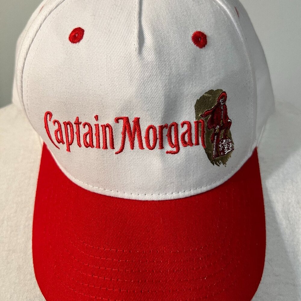 NWOT Captain Morgan Red & White Snap-Back Hat Cap with Embroidered Text & Logo